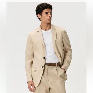 Quince Men’s 100% Linen Khaki Blazer – XL EU, Classic Lightweight Preppy Style